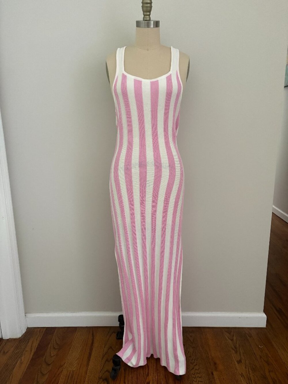 Solid & Striped Kimberly Pink White Vertical Knit Maxi Dress Coquette Coastal L